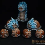 Des figurines du 7ème Continent, les Vers de roche, du verre de roche géant au larves.
